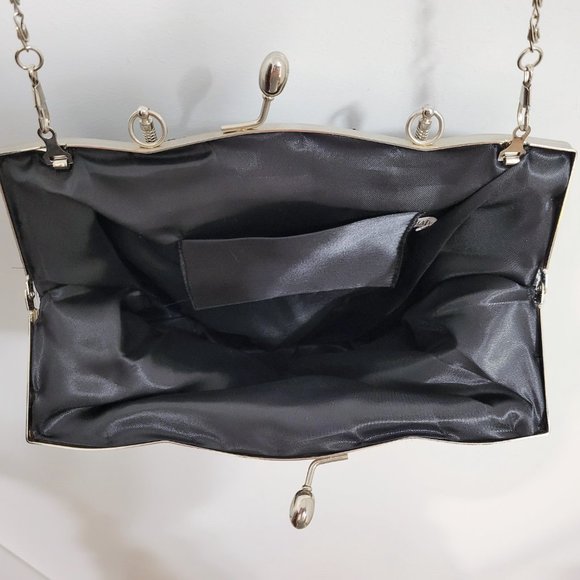 Black Beaded with Shimmery Pastel Ikat Pattern Satin Formal Evening Purse - Picture 7 of 7